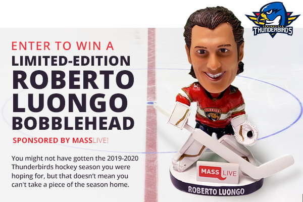 Enter to win a limited-edition Roberto Luongo bobblehead, sponsored by MassLive! You might not have gotten the 2019-2020 Thunderbirds hockey season you were hoping for, but that doesn’t mean you can't take a piece of the season home. 